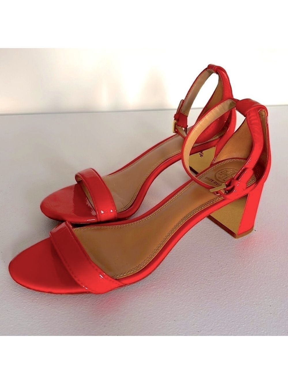TORY BURCH CECILE sandals City Pepper Red Patent Leather block Heels size 8.5M - Picture 3 of 17
